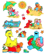 Fabric Vintage Sesame Street &quot;At the Beach&quot; Elmo Cookie Bert Ernie Bird ... - £4.34 GBP