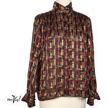Vintage Yves St Clair Button Up High Neck Blouse w Shimmer Graphic, 8P -... - £14.86 GBP