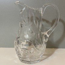 Vintage Clear Cut Glass Pitcher Flower Floral Design - £47.89 GBP