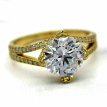 3Ct Round Cut VVS1 Diamond Solitaire Engagement Ring 14K Yellow Gold Finish - £88.46 GBP