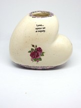 cream vase heart shaped ceramic hand painted base and brim w/flower transfer - £11.98 GBP