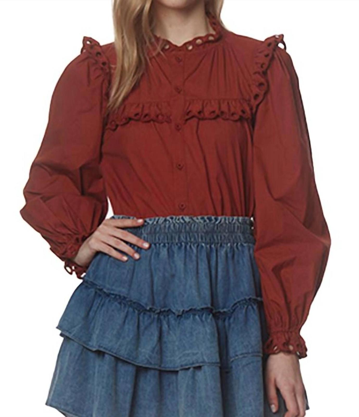 Stellah Eyelet Ruffle Trim Button Down Top Size M - $84.15