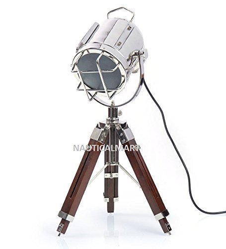 Royal Designer Brown Nikel Finish Teak Wood Tripod Table Lamp