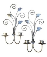 VTG Dbl Brass Wall Sconce Tapered Candle Holder Scroll Leaves Set Of 2 M... - $19.78