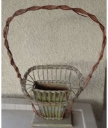 Antique Tin &amp; Wicker Bamboo Bouquet Basket - Good Condition Great Antiqu... - $80.87 CAD