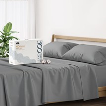 500 Thread Count 100% Cotton Sheet Dark Grey Queen Sheets Set, 4-Piece Long-Stap - £72.12 GBP