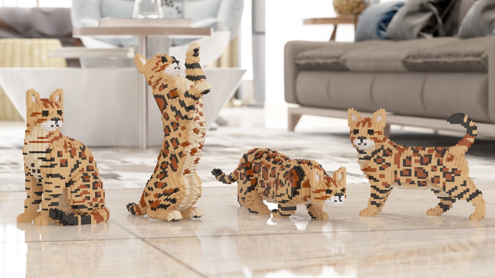 Bengal Cats Sculptures, 4-in-1 pack, (JEKCA Lego Brick) DIY Kit Item image 14