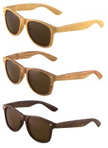 Classic Faux Bamboo Wood Print Square Sunglasses Retro Casual Designer Fashion - £7.95 GBP