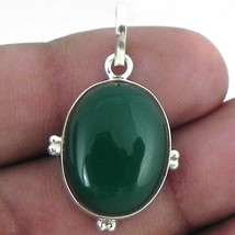 925 Sterling Silver Green Onyx Handmade Necklace 18&quot; Chain Festive Gift PS-1561 - £29.11 GBP