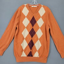 Old Navy Men Sweater Size XL Orange Preppy Argyle Retro V-Neck Long Sleeve Knit - £10.85 GBP
