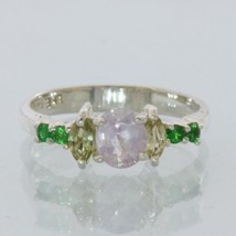 Pink Sapphire Yellow Sapphire Green Tsavorite Handmade Silver Ladies Ring size 8 - £113.12 GBP
