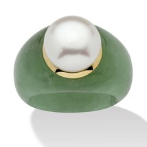 Womens Green Jade 10K Gold Cultured Freshwater Pearl Ring Size 6 7 8 9 10 - £157.28 GBP