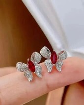 2Ct Marquise Cut Lab-Created Ruby Butterfly Stud Earrings 14K White Gold Plated - £119.89 GBP