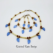 Necklace Set Bone Beads, Aventurine, Blue Leaves 