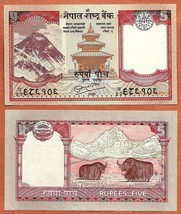 NEPAL 2010 UNC  5 Rupees Banknote Paper Money Bill P-60(2)  Mount Everes... - $1.00