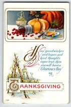 Thanksgiving Day Greetings Postcard Pumpkin Cranberries Wine Series T-50 Vintage - £5.69 GBP