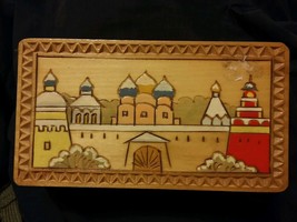 015 Vintage Russian Hand Made Carved Painted Trinket Box Wood - £15.79 GBP