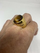 Vintage Tigers Eye Mens Ring Golden Stainless Steel Size 11 - £27.38 GBP