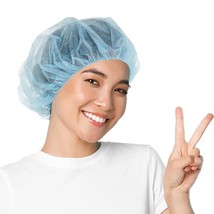 Disposable Hair Caps 100 Pack, Blue Bouffant Caps with Elastic Edge - £16.13 GBP