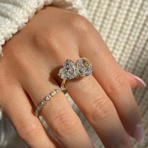 Vintage Style Engagement Ring, Heart Cut Two Stone Modern Ring, Valentine Gift - $115.36