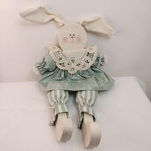 Sitting Eared Hand Paited Rabbit Wooden Face &amp; Feet Lace Dress Bloomers 18&quot;X8 - $21.35