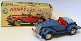 Vintage Tin Litho Friction Blue 1955 Style MG Midget Roadster Car, SSS J... - £199.37 GBP