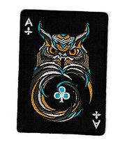 Ace of Clubs Owl Card Embroidery Patch Applique Black Night Emblem 3.5 Inch Logo - £12.48 GBP