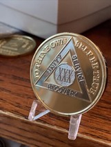 30 Year AA Medallion Large 39mm Gold Plated Sobriety Chip - £7.85 GBP