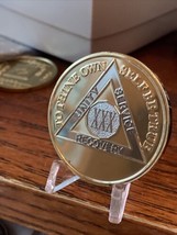 30 Year AA Medallion Large 39mm Gold Plated Sobriety Chip - £7.86 GBP