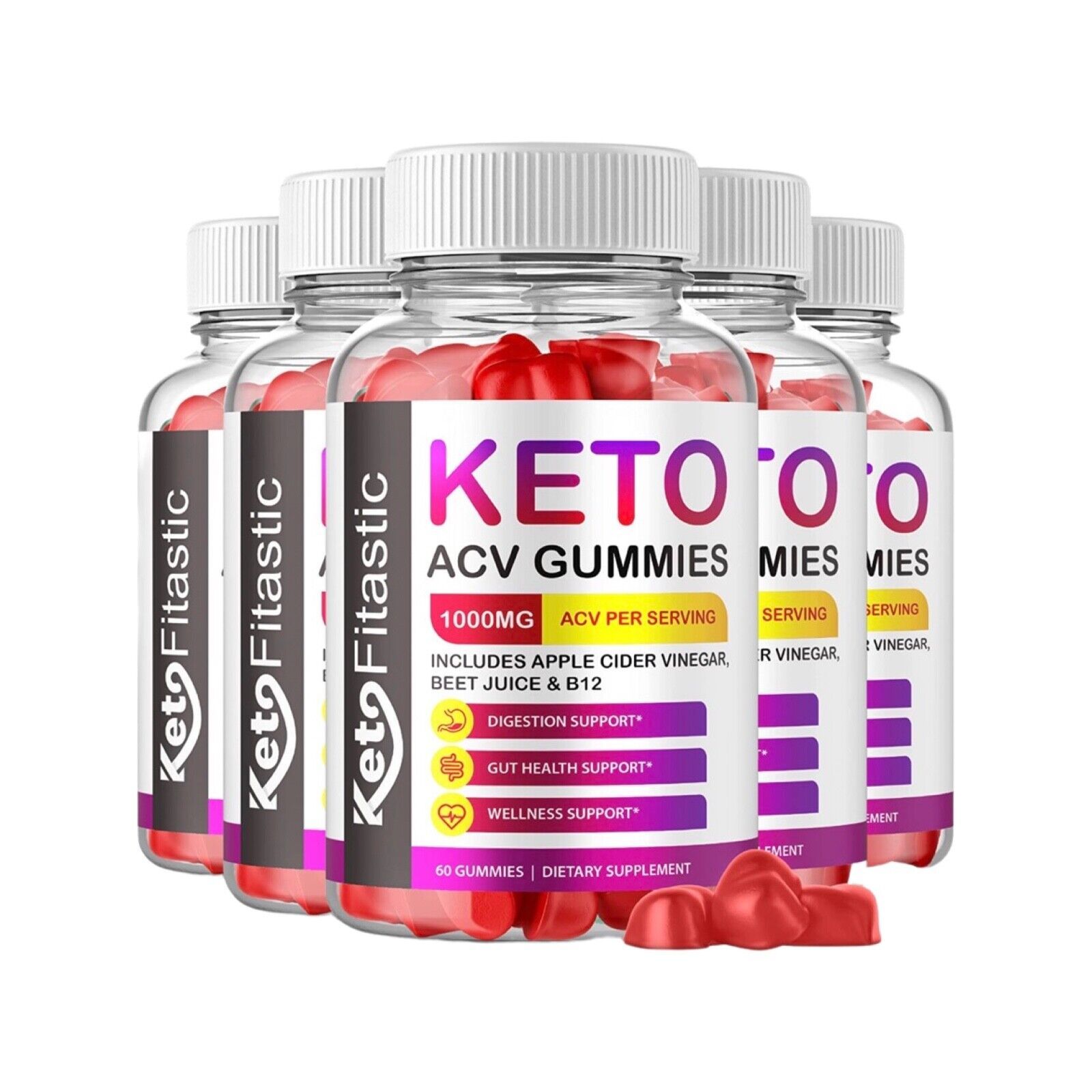 5 Pack Keto Fitastic Gummies - Keto Fitastic Keto ACV Gummies - 300 Gummies