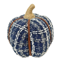 Vintage Fabric Plaid Pumpkin Harvest Fall Decoration Blue White Brown 6 ... - $9.45