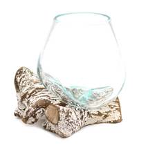 Molton Glass Small Bowl On A Whitewashed Wooden Stand - $25.99