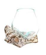 Molton Glass Small Bowl On A Whitewashed Wooden Stand - £20.39 GBP