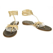 Roberto Cavalli Beige Leather Thin Straps Thong Flats Ankle Sandals Shoe... - $188.10