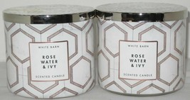 White Barn Bath &amp; Body Works 3-wick Scented Candle Lot Set of 2 ROSE WATER &amp; IVY - £48.80 GBP