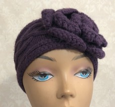 Mudpie Purple Knit Head Wrap Womens Button Winter Bow Hat Cap One Size H... - £10.54 GBP