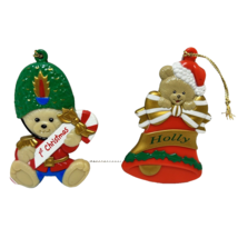 Vintage Stravina 1998 Plastic Bear Christmas Ornaments 1st Christmas Holly Lot 2 - £9.72 GBP