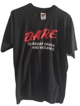 Dare To Resist Drugs And Violence Vtg. Sz L Black Best Tag Fruit Of Loom USA - £32.88 GBP