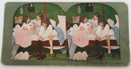 Stereoview hand colored &quot;All Getting Dressed in a Hurry&quot; 1898 T.W. Ingersoll - £12.01 GBP