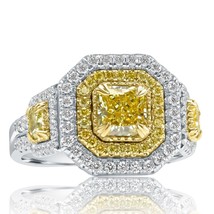 GIA Certified 2.02Ct Natural Yellow Radiant Diamond Ring 18k Gold - £4,638.72 GBP
