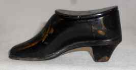 Antique Snuffbox Paper Mache Victorian Shoe Copper Inlay Dragonfly Decor... - $147.00