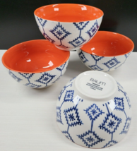 4 Baum Brothers Tangier Navy Blue Soup Cereal Bowls Set Orange White Dishes Lot - £47.21 GBP