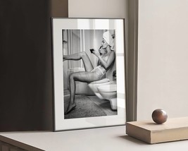 Sexy Girl Bathroom Art | Woman in Lingerie Puts On Lipstick | Toilet Art Print | - £19.24 GBP