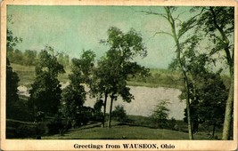Lake Scene Greetings From Wauseon Ohio OH 1930 Postcard - £11.61 GBP