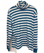 Turtleneck Shirt Marsh Landing Long Sleeve Top Medium White Aqua Stripe ... - £11.64 GBP