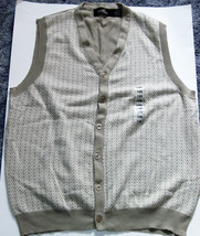 Studio Bill Blass Beige Tan Sweater Vest Chevron Pattern Cardigan Style NWT XL - £16.42 GBP