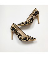J.Crew Tan And Black Straw Pumps 8 Heels Pointed Toe Stilettos - $390.68 MXN