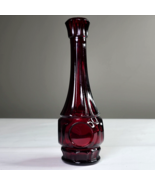 Vintage MCM Wheaton Ruby Dark Red Glass 9&quot; Bud Vase Bullseye Pattern Décor - €13,07 EUR