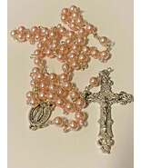 Pink Faux Pearl Rosary, New # AB-094 - $10.00