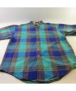 Arrow Button Up Shirt Short Sleeve Shirt Blue Plaid Collar Large Cotton - £13.10 GBP